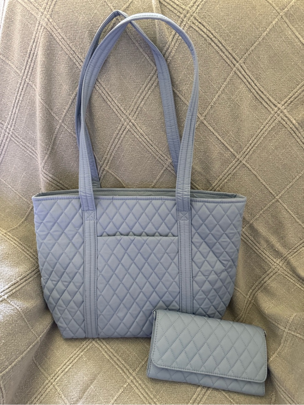 Vera Bradley Quilted Light Blue Tote with Matching Wallet